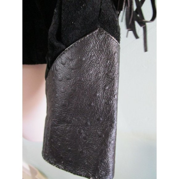 Suede Fringed Ostrich Print Leather Vintage Ladies M Jacket Broad Shoulder GUC - Picture 10 of 16